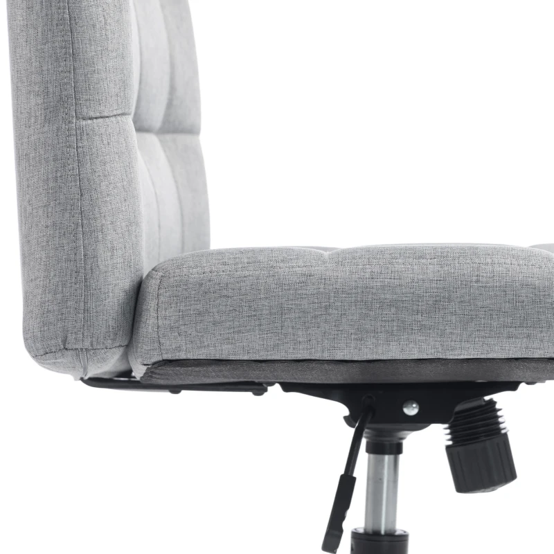 HOMCOM Armless Office Chair, Cross Legged Linen Computer Desk Vanity Chair with Wide Seat, Rocking Function, Grey