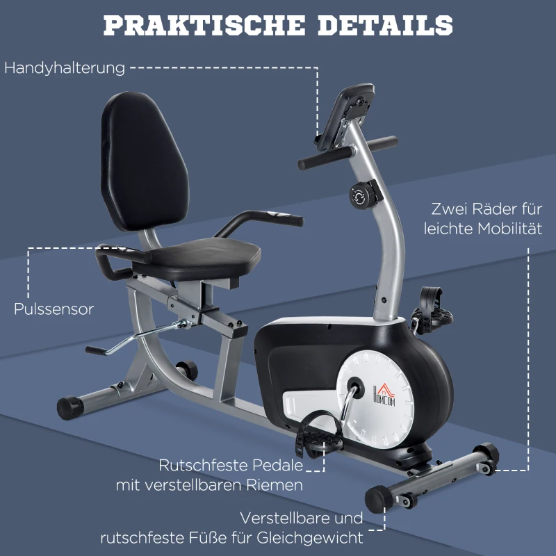 HOMCOM Fietstrainer met 8-Niveaus Weerstand 122-137 x 62 x 103cm Staal Grijs+Zwart+Zilver