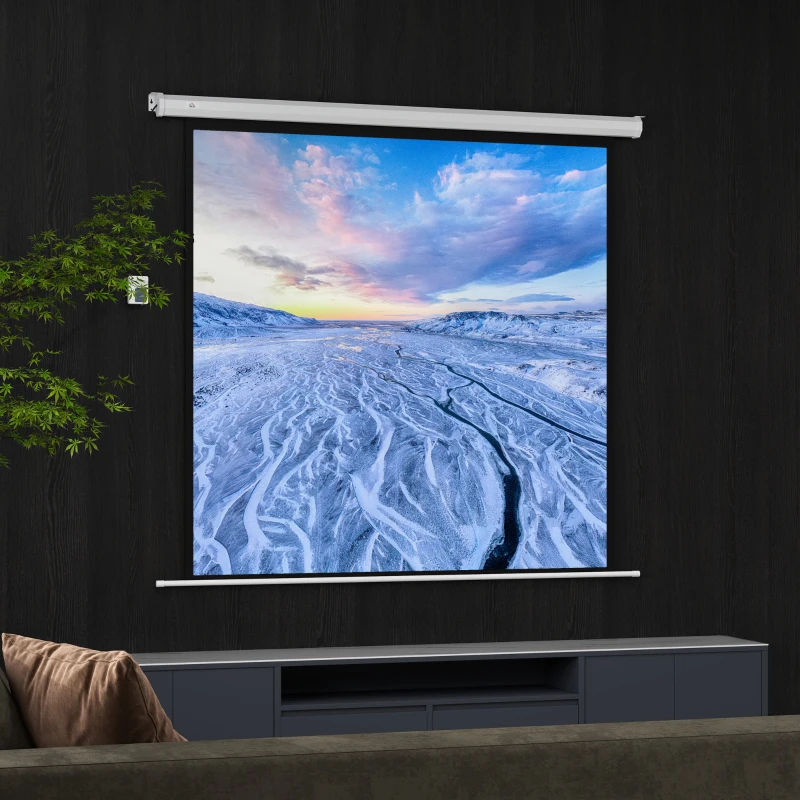 HOMCOM Beamer Leinwand 189,5 x 189,5 cm 92 Zoll 1:1 HD 4K Rollo-Leinwand für Heimkino für Heimkino Büro-Präsentationen