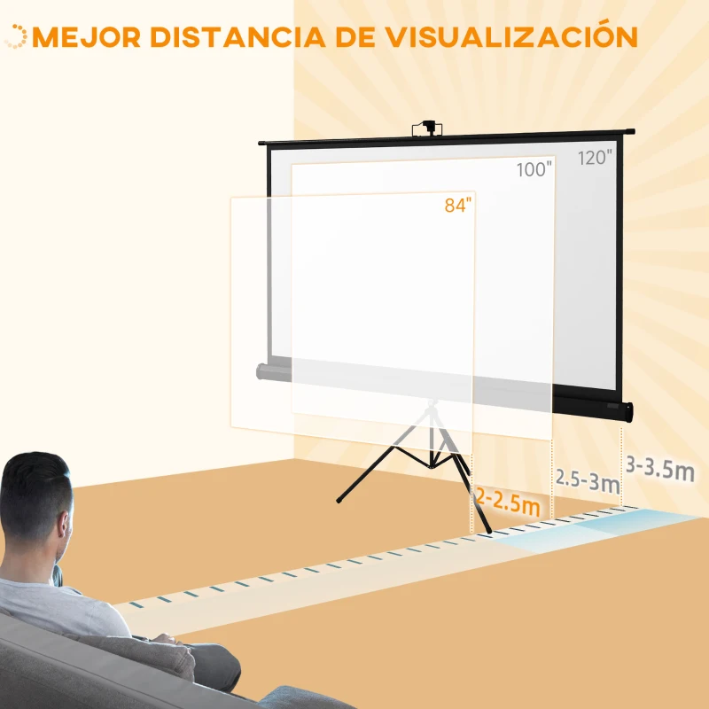 HOMCOM Pantalla de Proyección con Soporte Portátil 100 Pulgadas Formato 16:9 con Altura Ajustable 221x124 cm Negro