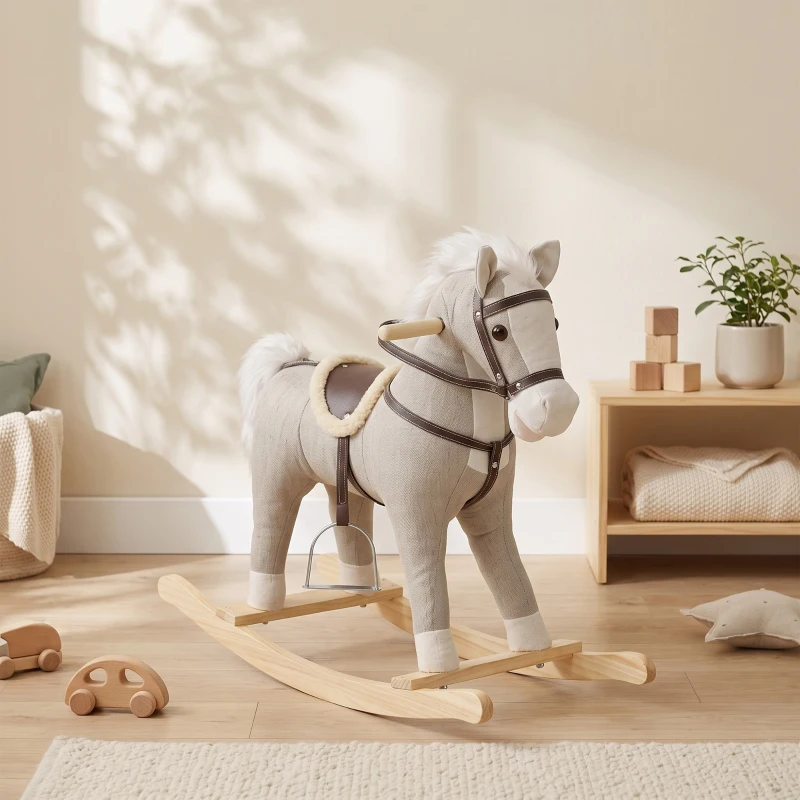 AIYAPLAY Caballo Balancín con Sonidos y Asas de Seguridad Base de Madera para Niños de 12 a 36 Meses Gris