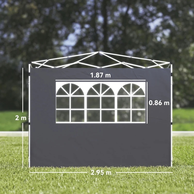 Outsunny 2.95 Meters Gazebo Replaceable Exchangeable Side Panel Wall Panels Walls With Window, Dark Grey