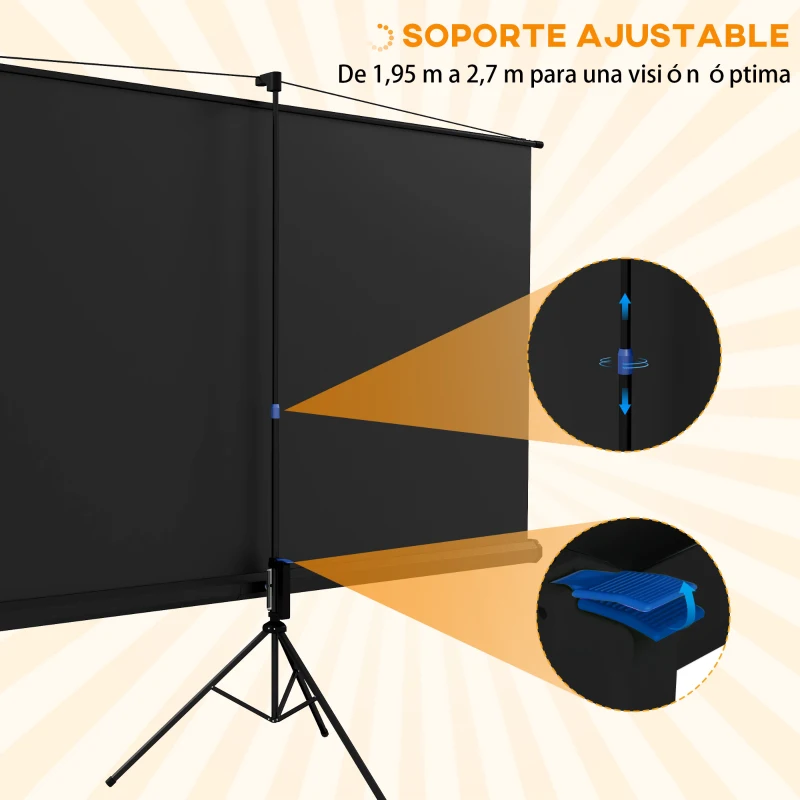 HOMCOM Pantalla de Proyección con Soporte Portátil 100 Pulgadas Formato 16:9 con Altura Ajustable 221x124 cm Negro