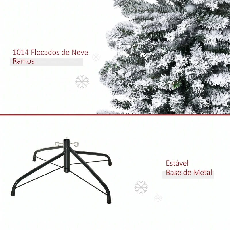 HOMCOM Árvore de Natal Estreita 270 cm com Efeito Neve, 1014 Ramos e Suporte Metálico, Verde e Branco