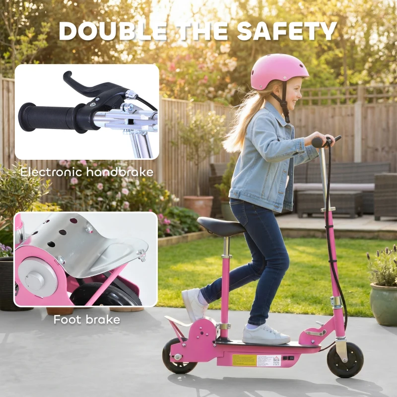 HOMCOM Foldable Powered Scooter with Adjustable Handle, Brake, Pink