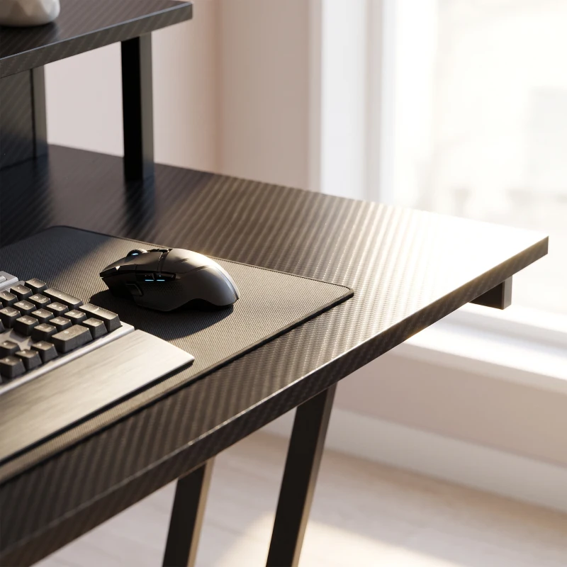 HOMCOM Two-Level LED Gaming Desk - Black