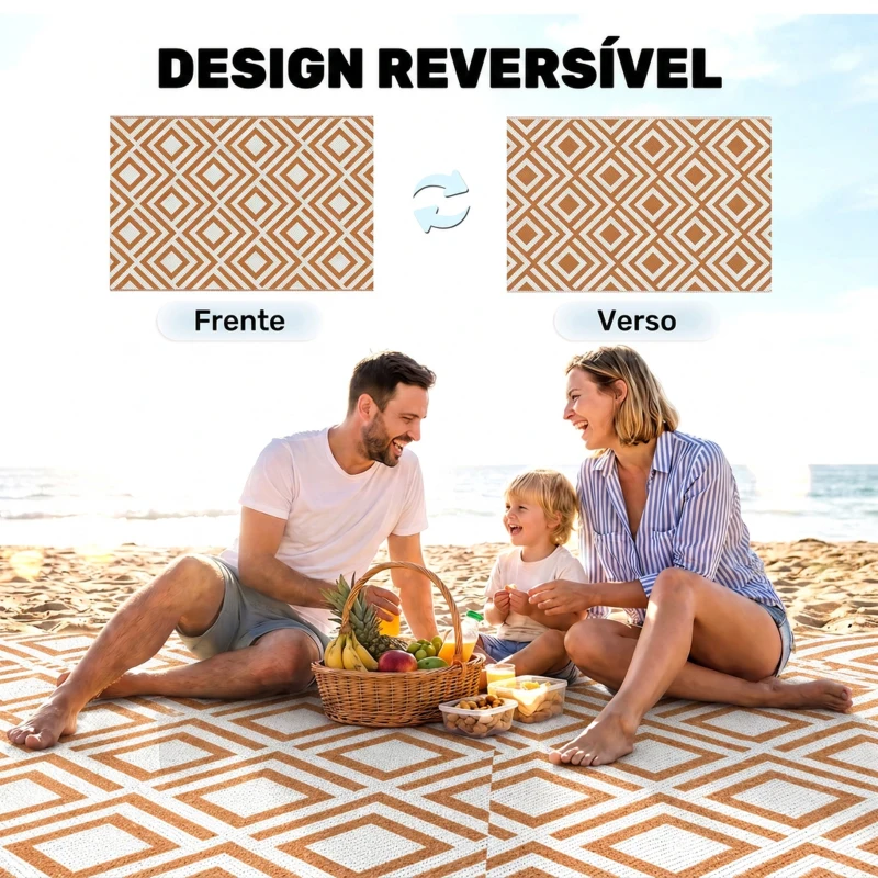 Outsunny Tapete de Exterior Reversível de Plástico Impermeável para para Varanda Pátio Campismo Praia 182x274cm Marrom e Branco