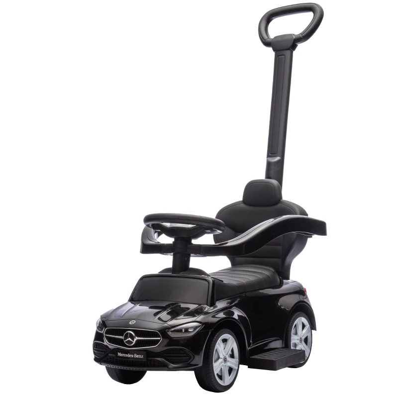 AIYAPLAY 2 in 1 Baby Ride on Push Car Mercedes-Benz C-Class Licensed Walker Foot to Floor Push-Along with Removable Handle, Black
