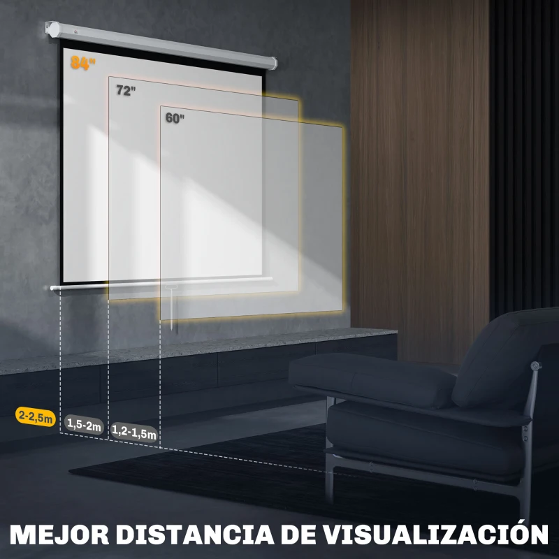 HOMCOM Pantalla Proyector de 84 Pulgadas Formato 4:3 4K Pantalla de Proyección Montaje en Pared o Techo Blanco