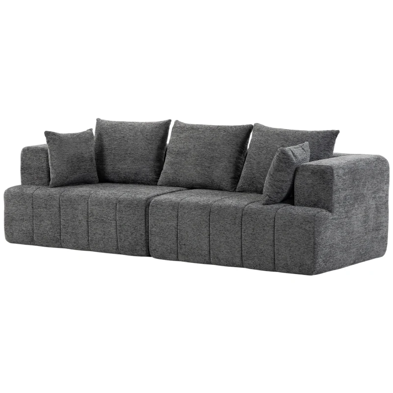 HOMCOM Canapé 3 places en chenille 248 cm, canapé salon moderne, large assise rembourrée, coussins à ressorts, gris