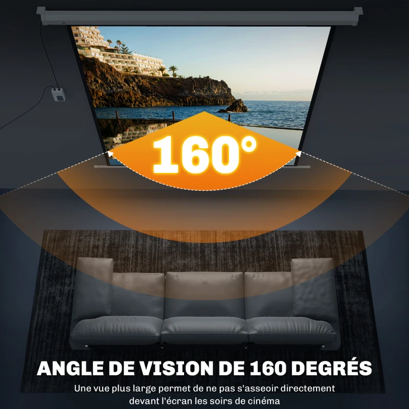 HOMCOM Écran de projection motorisé 85 pouces, 4K HD électrique, montage mural ou plafond, panneau de commande et télécommande