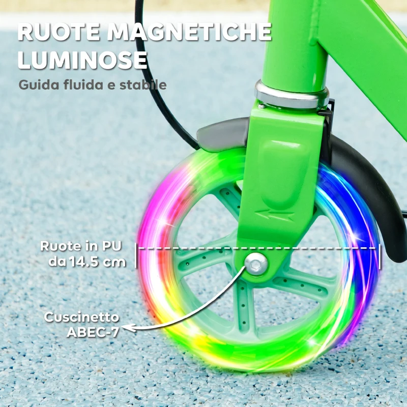 AIYAPLAY Monopattino per Bambini 3-8 Anni con Ruote Luminose, Impugnatura Regolabile e Freno Posteriore, Verde