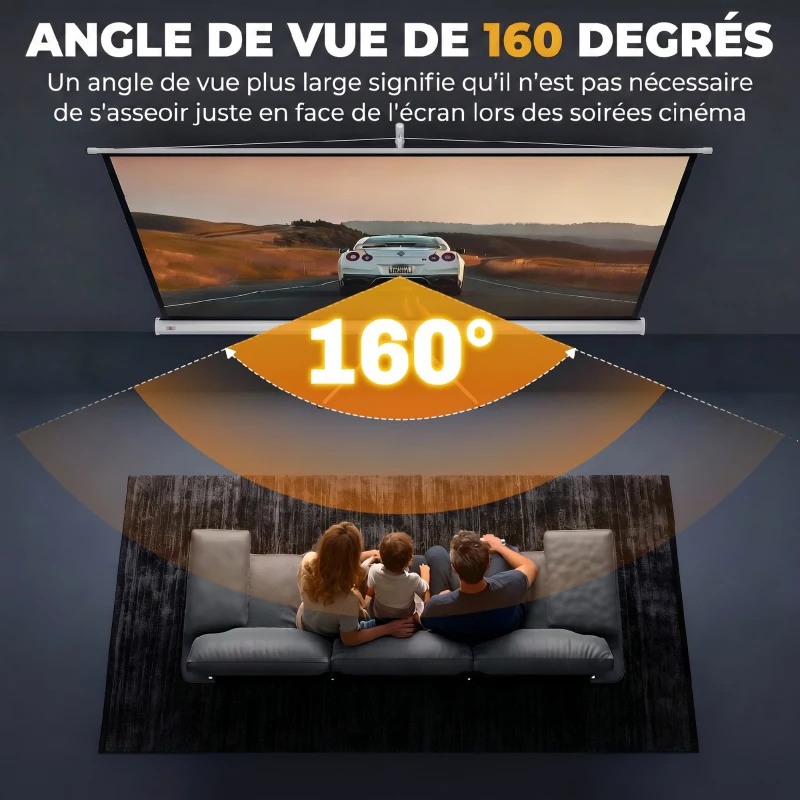 HOMCOM Écran de Projection avec Ttrépied Pliable 84 Pouces 4K HD 16:9, 200Lcm, Écran Vidéoprojecteur Portable, Hauteur Réglable