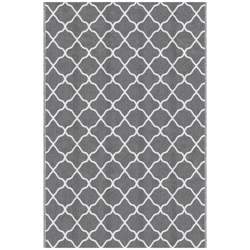 Outsunny Tapete de Exterior Moderno Reversível e Impermeável para Varanda Campismo Praia 182x274cm Cinza e Branco