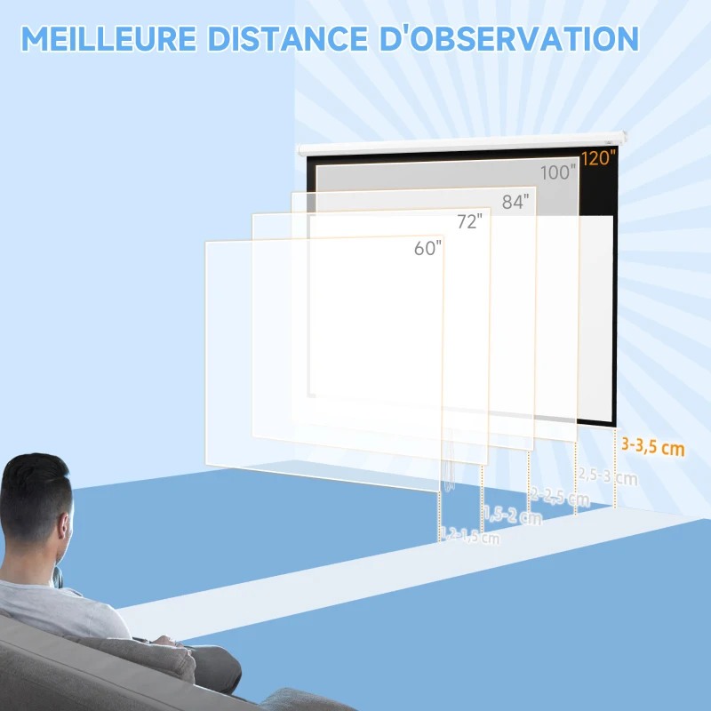 HOMCOM Écran de projection TV et Home Cinema de 120 Pouces vidéo projecteur 16:9 4K HD, fixation mural ou plafond