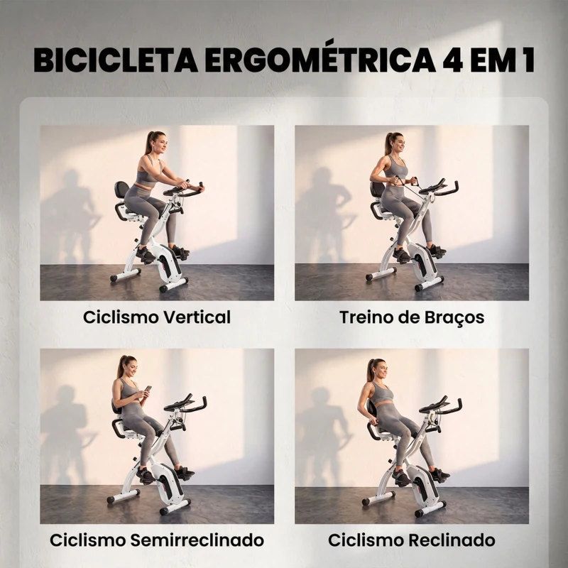 SPORTNOW Bicicleta Estática Dobrável com 8 Níveis de Resistência, Volante, Ecrã LCD, Bluetooth, Pulsómetro e Selim Ajustável