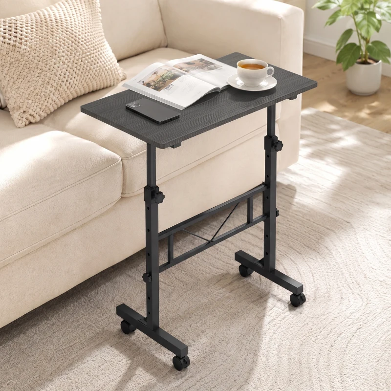 HOMCOM Overbed Table Adjustable Height Sofa Side Table with Wheels 80 x 40 cm Black