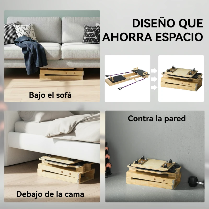 SPORTNOW Pilates Reformer Multifuncional con Bandas de Resistencia Asas para Casa Gimnasio Natural