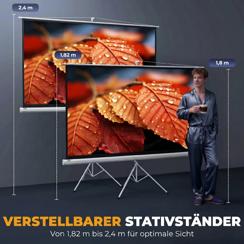 HOMCOM Projectiescherm met statief 186 x 105 cm 213,4 cm 16:9 HD 4K rolscherm(m-6)