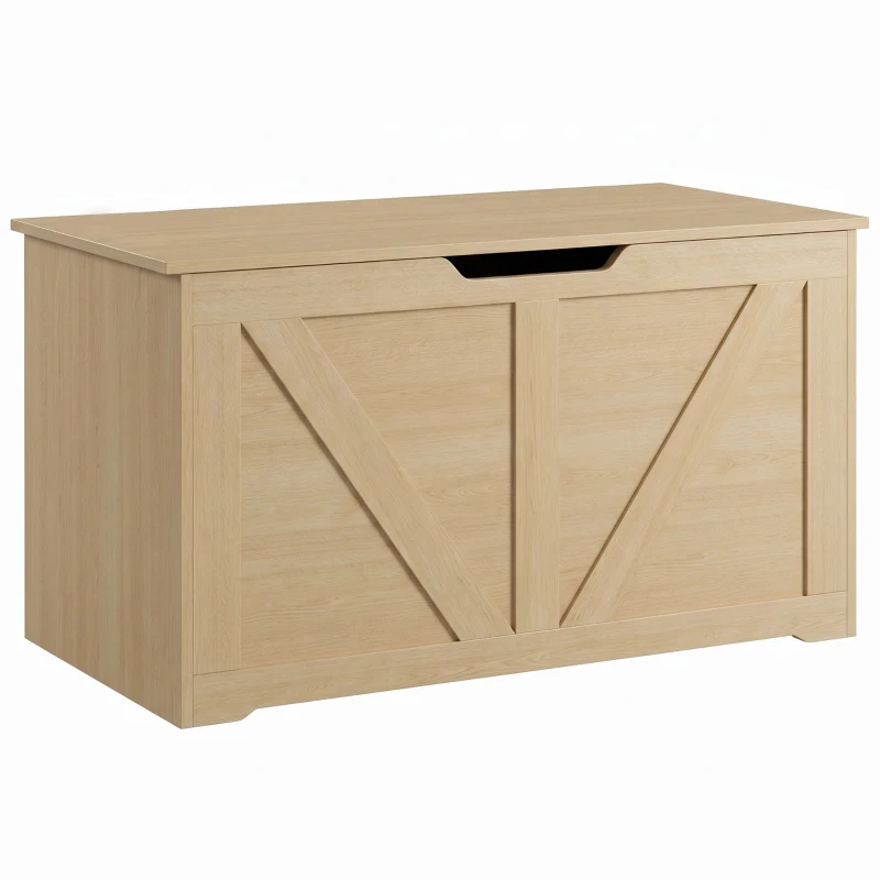 HOMCOM 100L Home Storage Box, with Safety Hinge - Nature Wood Finish