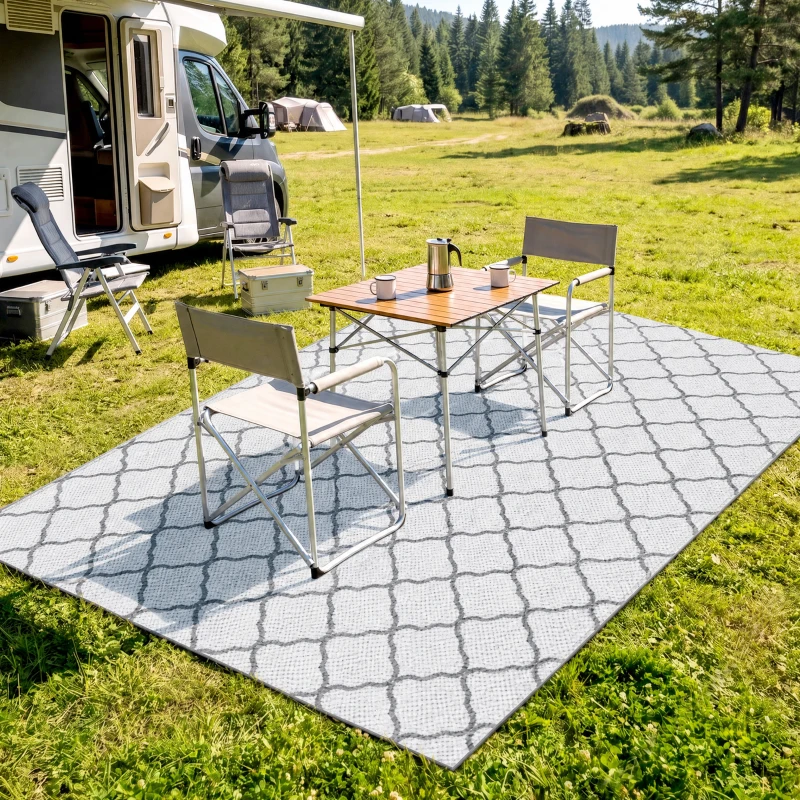 Outsunny Tapis d'extérieur tapis réversible dim. 2,74L x 1,82l m - PP Haute densité 310 g/m² Gris et blanc