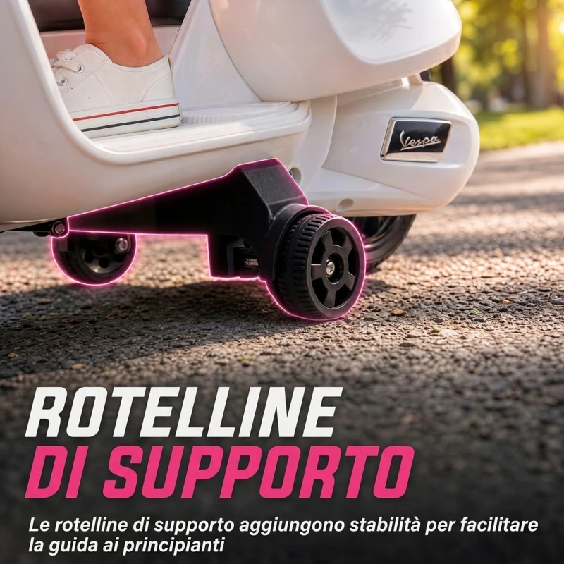 AIYAPLAY Moto Elettrica per Bambini Licenza Vespa, Batteria Ricaricabile 6V, Rotelle e Luci, Età 2-4 Anni, Bianco