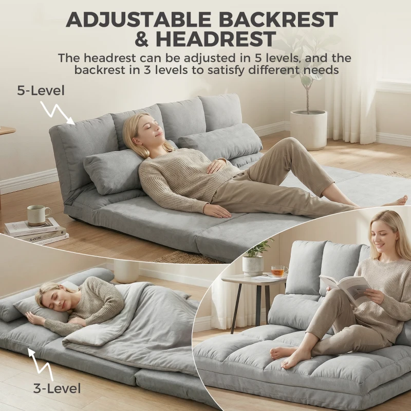 HOMCOM Vloerstoel 2-in-1 vloerstoel bed met rugleuning 7 standen verstelbaar(m-4)