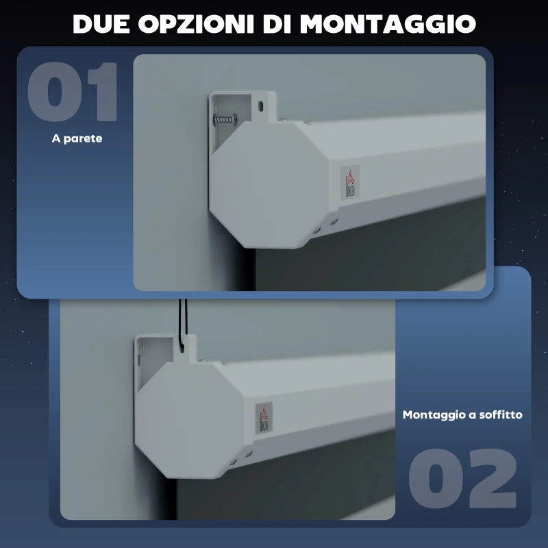 HOMCOM Telo Proiettore 84" Formato 4:3 con Telecomando, in Tessuto Plastico e Metallo, 171x130 cm, Bianco