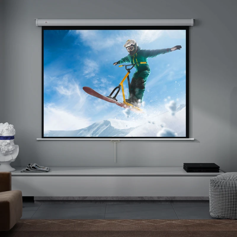 HOMCOM Écran de projection de 84 pouces, écran vidéoprojecteur, 4:3 4K HD, fixation mur ou plafond, 181l x 8P x 138H cm, blanc
