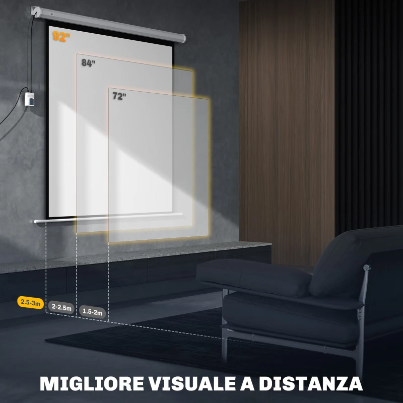 HOMCOM Telo Proiettore Motorizzato da 92 Pollici con Telecomando, in Plastica e Metallo, 189.5x8x189.5 cm, Bianco