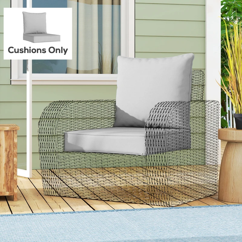 Outsunny Outdoor Seat and Back Cushion Set, 63L x 55W x 15Dcm Patio Deep Seating Chair Fade Resistant Replacement Cushion, Light Grey