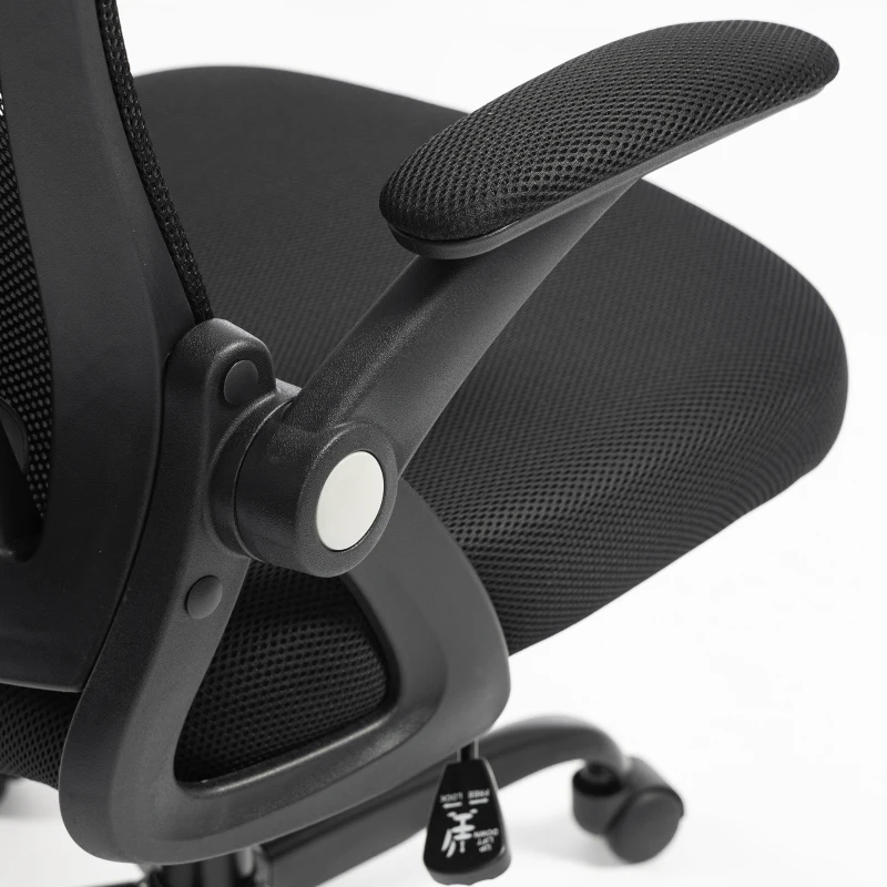 HOMCOM Cadeira de Escritório Ergonômica Apoios de Braço Rebatíveis Apoio de Cabeça Função Basculante Altura Ajustável 59x62x125 cm Preto