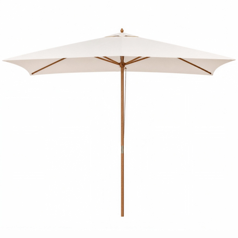 Outsunny Parasol Droit parasol de jardin rectangulaire Bois Polyester Haute densité 3 x 2 m crème