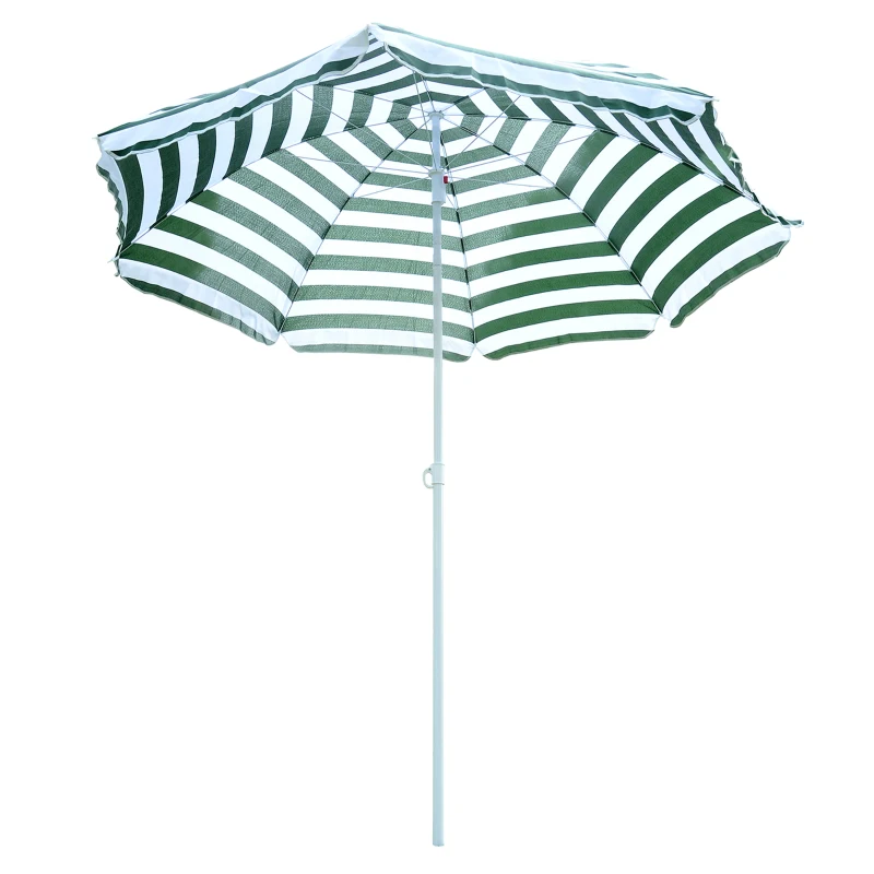 Outsunny Chapéu de Sol de Praia Ø180cm com Teto Inclinável e Mastro de Metal Proteção Solar para Jardim Terraço Exterior Listras Verdes e Branco