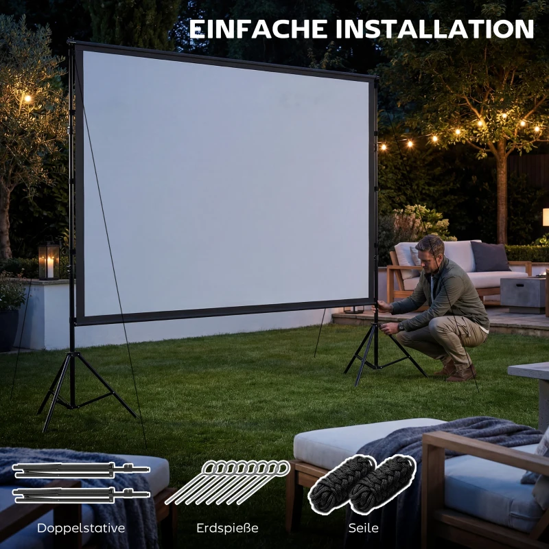 HOMCOM 254 cm 16:9 HD 4K/8K projectorscherm met standaard, draagbaar dubbelzijdig scherm met inklapbare statieven, wit
