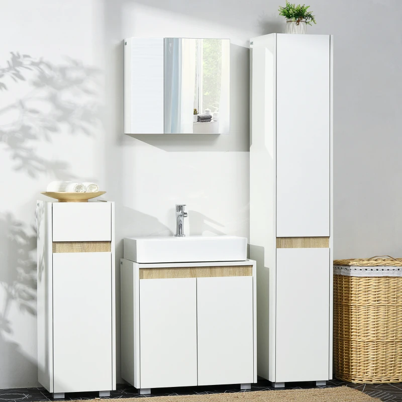 kleankin Armario de Baño con Espejo 2 Puertas y Estantes Ajustables Mueble de Baño para Colgar 48x15x45 cm Blanco