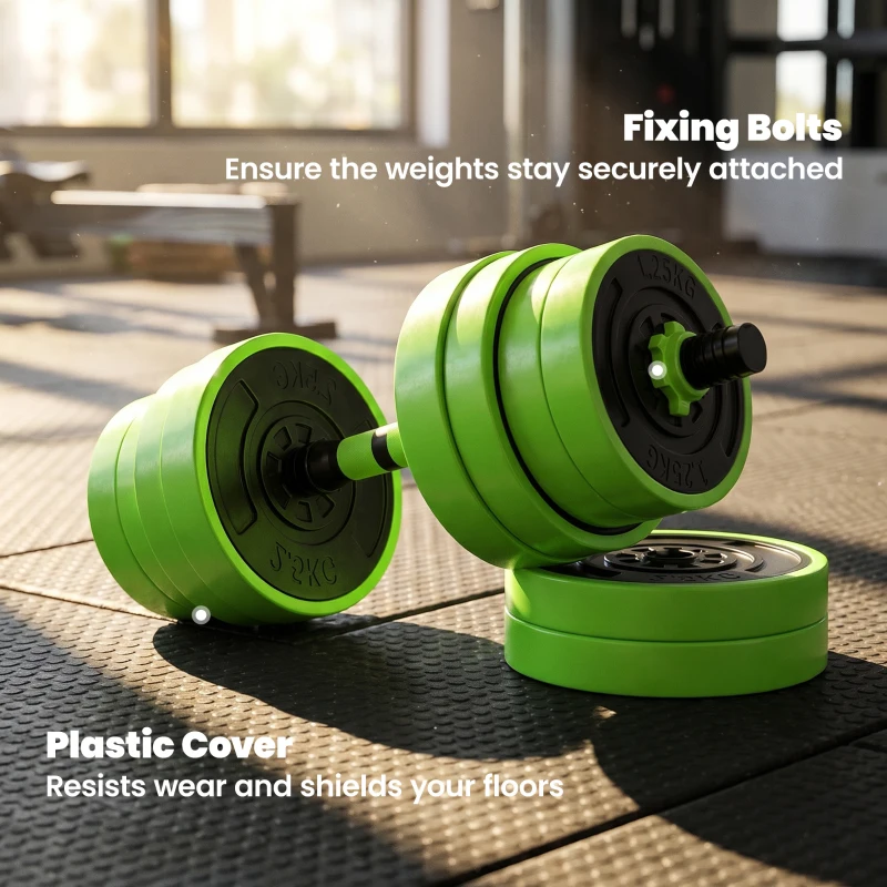 SPORTNOW 30kg 6-In-One Adjustable Weight Dumbbells Set, Barbell, Kettlebell, Push Up Stand - Green