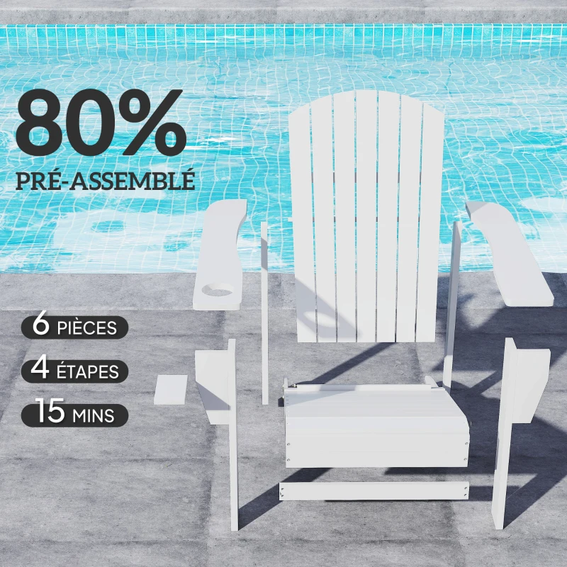 Outsunny Fauteuil de jardin Adirondack grand confort porte-gobelet intégré bois de sapin traité peint blanc