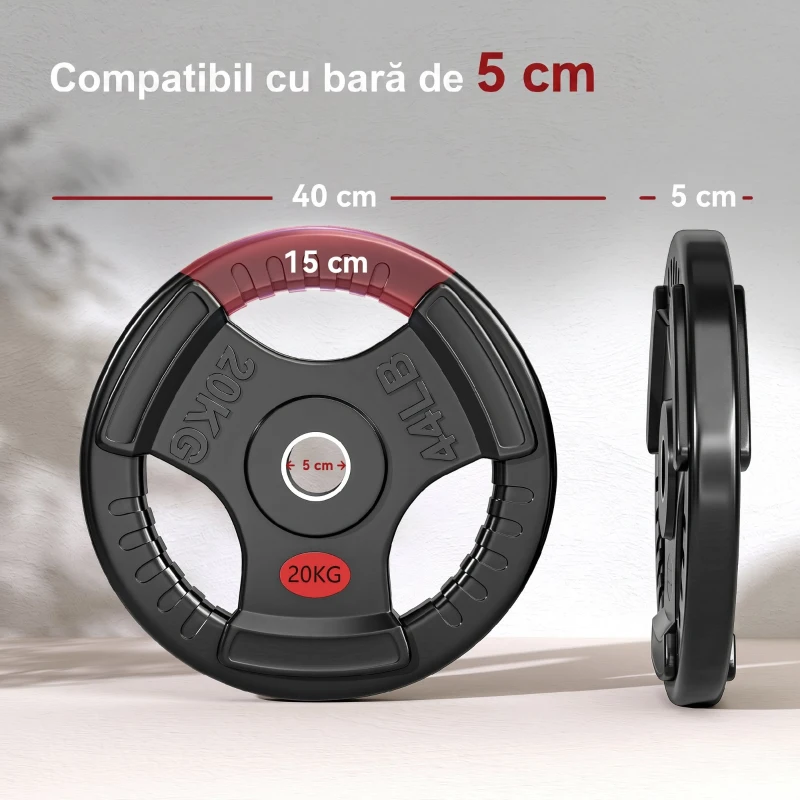 SPORTNOW Disc de Greutăți 20 kg cu Orificiu de 5 cm și 3 Mânere
