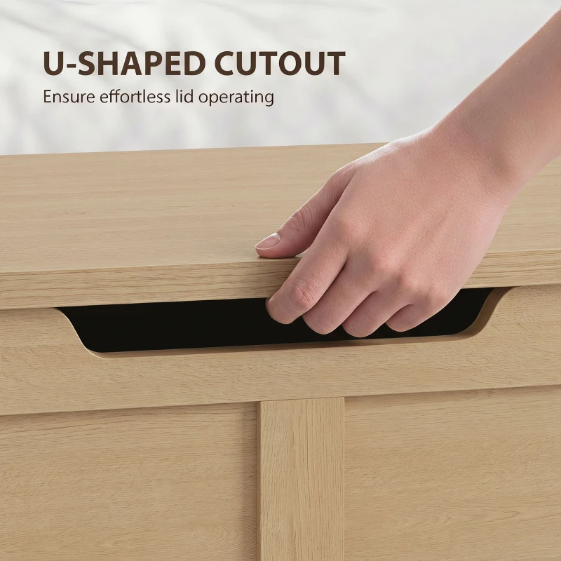HOMCOM 127L Home Storage Box, with Safety Hinges - Nature Wood Finish
