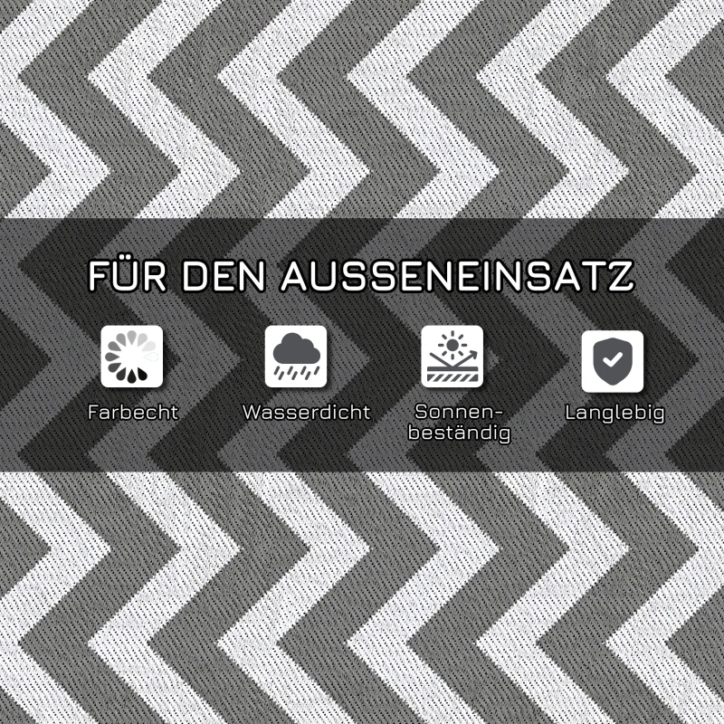 Outsunny Outdoor-Teppich, wasserdicht, doppelseitiges Design, hochwertige Kunststofffaser, hellgrau+weiß, 121 x 182 cm