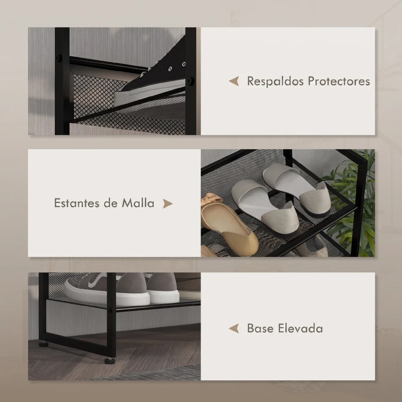 HOMCOM Zapatero de 5 Niveles Zapatero Estrecho de Acero para 15 Pares de Zapatos para Recibidor Entrada Pasillo Negro