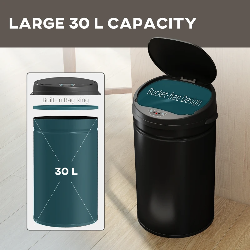 HOMCOM 30L Stainless Steel Sensor Bin - Black
