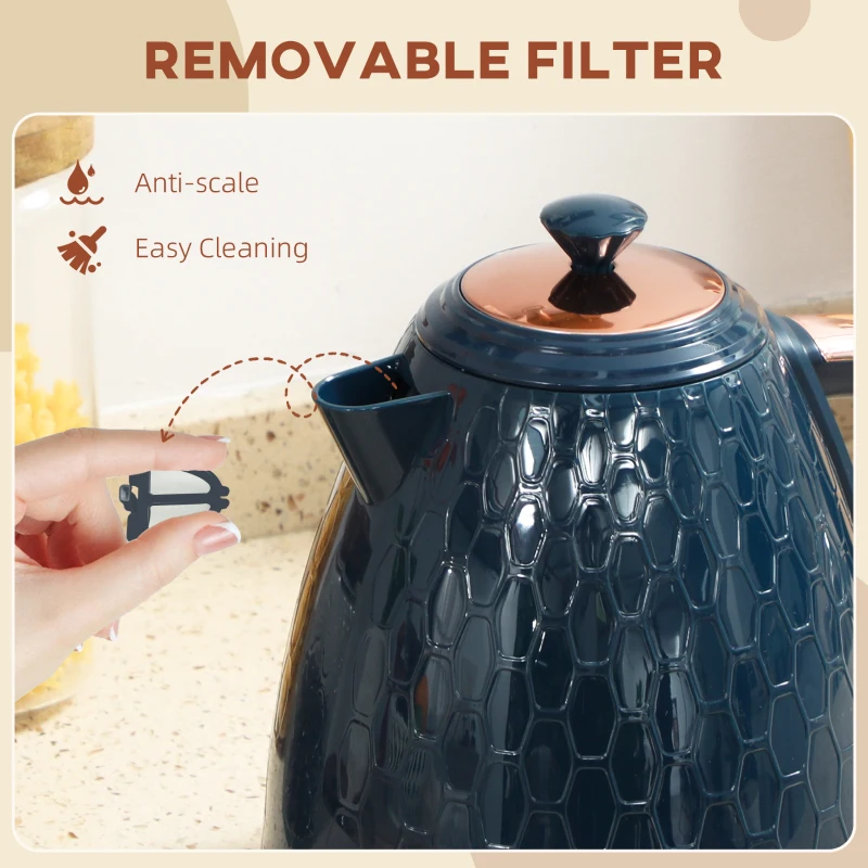 HOMCOM 3000W Rapid Boil Honeycomb Kettle - Dark Blue