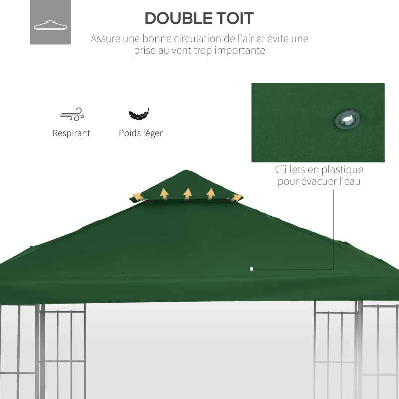 Outsunny Toit de Remplacement pour Gazebo de Jardin Toile de Rechange pour pavillon tonnelle Tente 3 x 3 m Vert foncé