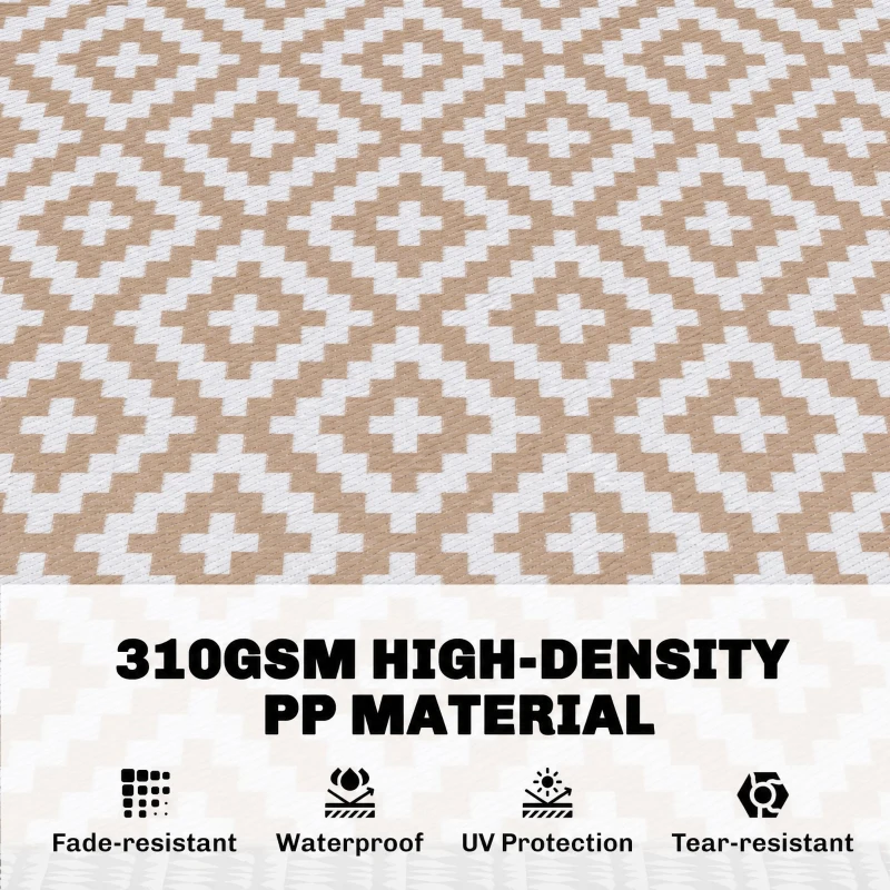 Outsunny Outdoor Rug Reversible Mat Plastic Straw Rug Portable RV Camping Mat for Garden Deck Picnic Indoor, 182 x 274 cm (6 x 9 ft), Coffee & White