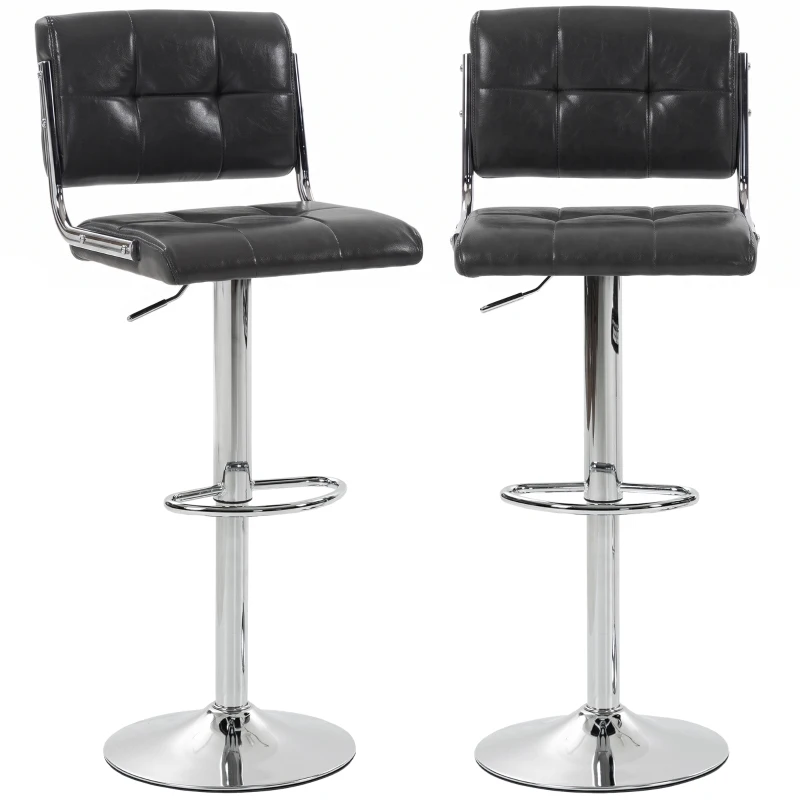 HOMCOM Bar Stools Modern PU Leather Adjustable Breakfast Bar Stools Backrest Set of 2 Grey