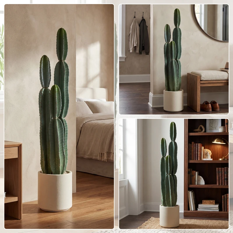 HOMCOM Pianta Artificiale di Cactus con 3 Steli in EVA, Vaso in PP, Decorazione per Soggiorno, 25x25x111 cm, Verde