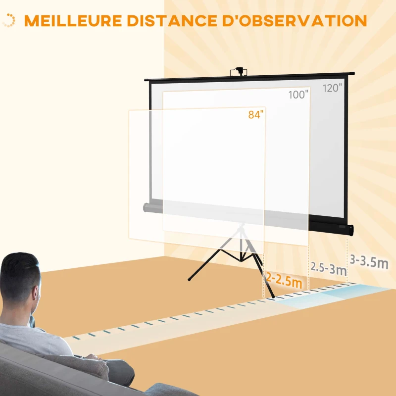 HOMCOM Écran de projection 84 pouces avec support trépied hauteur réglable, écran 4K HD 16:9