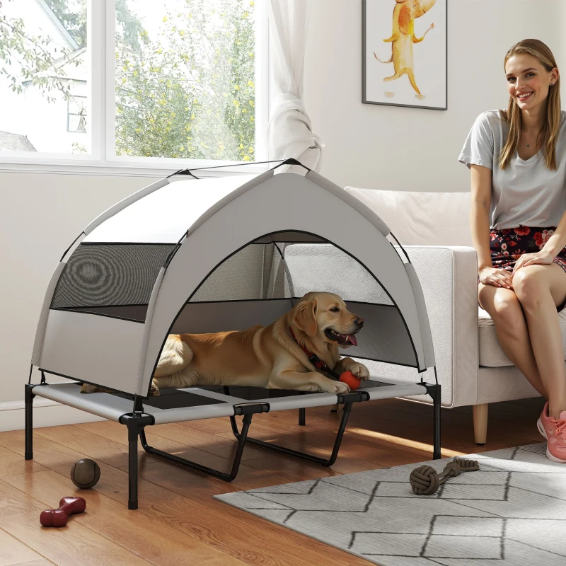 PawHut Portable Elevated Dog Bed with Removable Canopy, Cooling Raised Pet Cot for Large Dogs, 106 x 76 x 94 cm